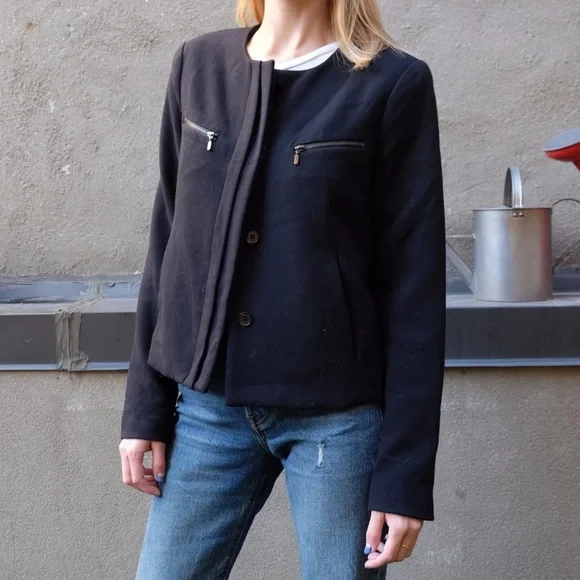 GAP Black Structured Crop Shell Tailored Collarless Blazer Career Jacket • Small - Picture 5 of 10